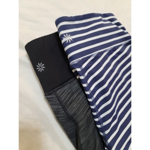 2‎ Athleta Black/Grey & Blue/White Stripe Size Small Leggings RN #54023